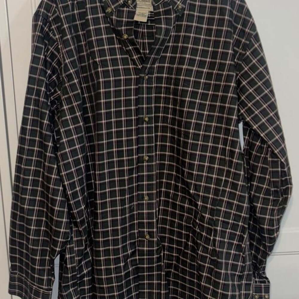 L.L. Bean Plaid Button-Up Shirt L Reg Green White Traditional Fit